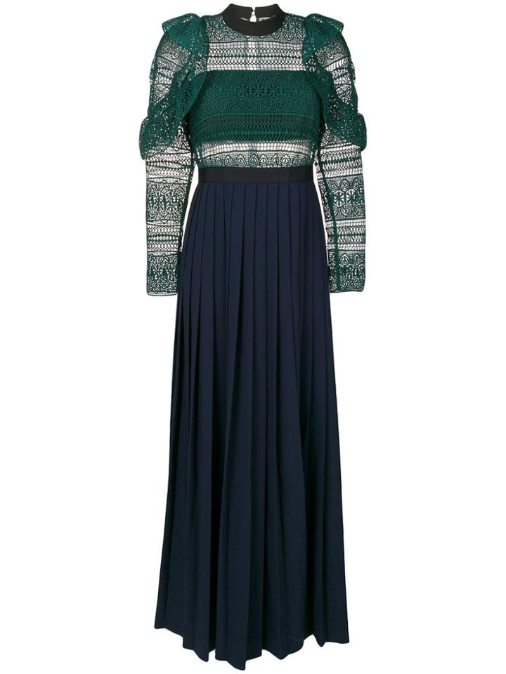 Self-portrait Lace Pleated Evening Dress - Green