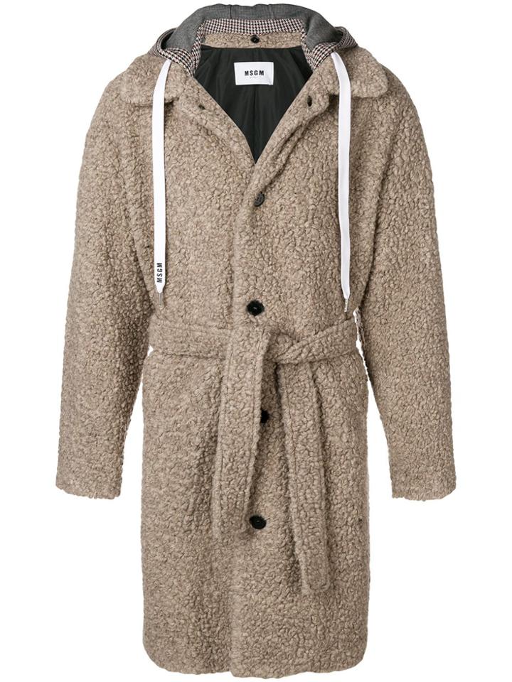 Msgm Hooded Coat - Brown