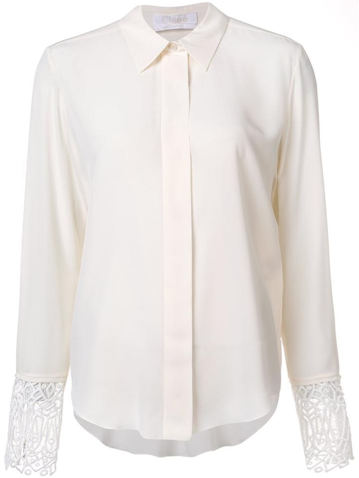 Chloé Lace Cuff Blouse, Women's, Size: 38, White, Silk/cotton/polyester