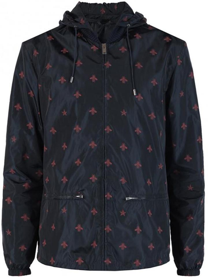 Gucci Wasp Print Windbreaker Jacket, Size: 48, Black, Polyimide