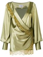 Palomo Spain Beaded Fringe Blouse - Green