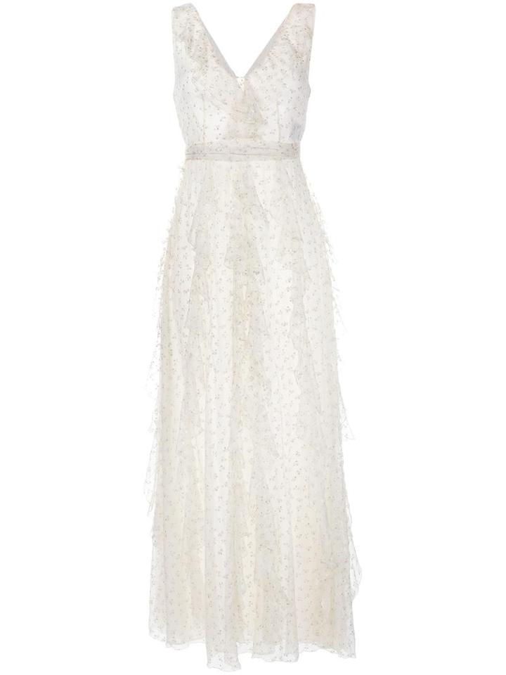 Valentino Embridered Ruffled Gown, Women's, Size: 40, White, Silk/spandex/elastane