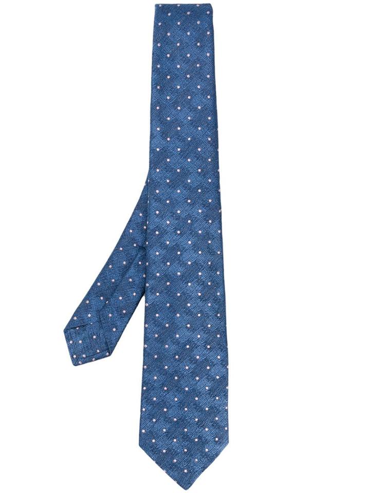Kiton Polka Do Patterned Tie - Blue