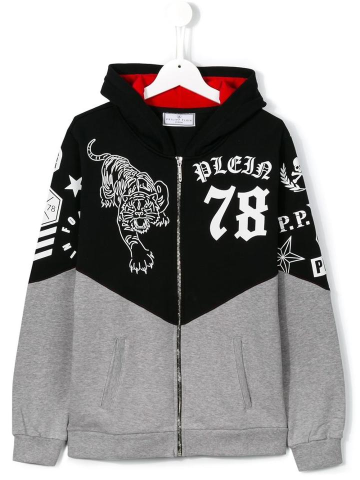 Philipp Plein Kids Blackjack Zip Hoodie, Boy's, Size: 16 Yrs, Grey