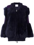 Sacai Contrast Patch Fur Jacket, Women's, Size: 3, Blue, Wool/cupro/cotton/lamb Fur