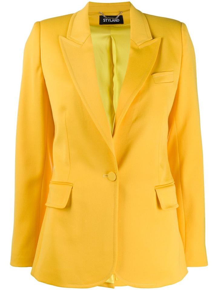 Styland Peaked Lapel Fitted Blazer - Yellow