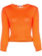 Les Reveries Backless Long-sleeved Knitted Crop Top - Orange