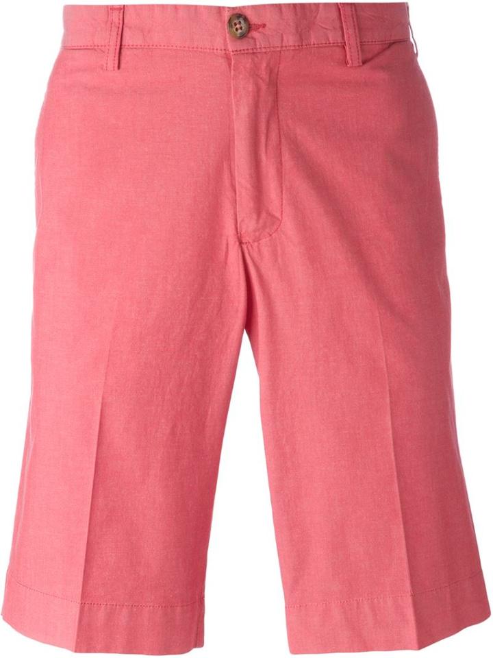 Canali Pleated Chino Shorts, Men's, Size: 48, Red, Cotton/rubber