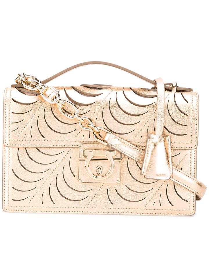 Salvatore Ferragamo - Cut-out Detail Shoulder Bag - Women - Calf Leather/suede - One Size, Women's, Grey, Calf Leather/suede