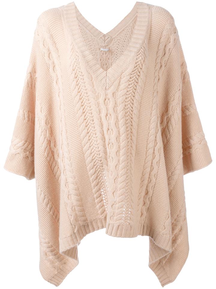 Agnona Cable Knit Poncho - Pink & Purple