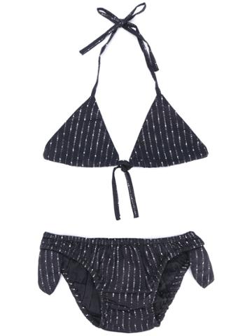 April Shower By Polder Kids - Metallic Pinstripe Bikini - Kids - Cotton/lurex - 10 Yrs, Black