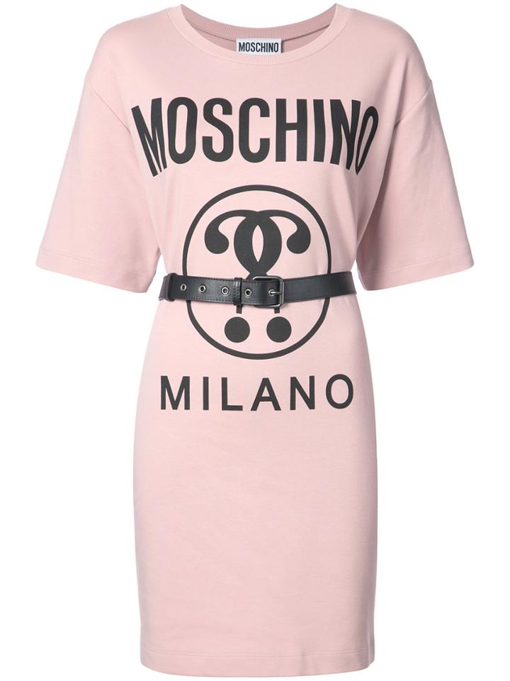 Moschino Belted Logo T-shirt Dress - Pink & Purple