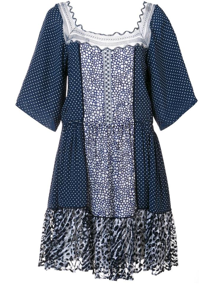 Chloé Polka Dot Lace Insert Dress - Blue
