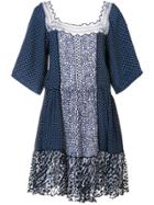 Chloé Polka Dot Lace Insert Dress - Blue