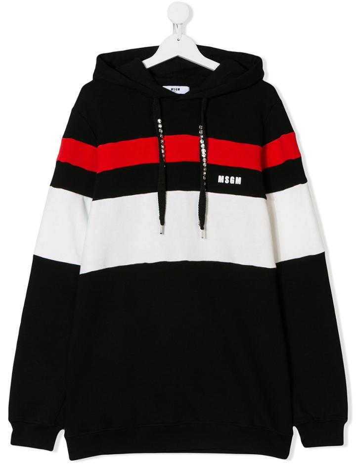 Msgm Kids Teen Striped Hoodie - Black