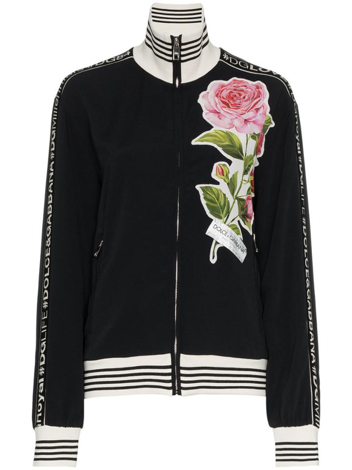 Dolce & Gabbana Floral Applique Logo Track Top - Black