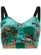 Uma Wang Velvet Floral Bralette - Green