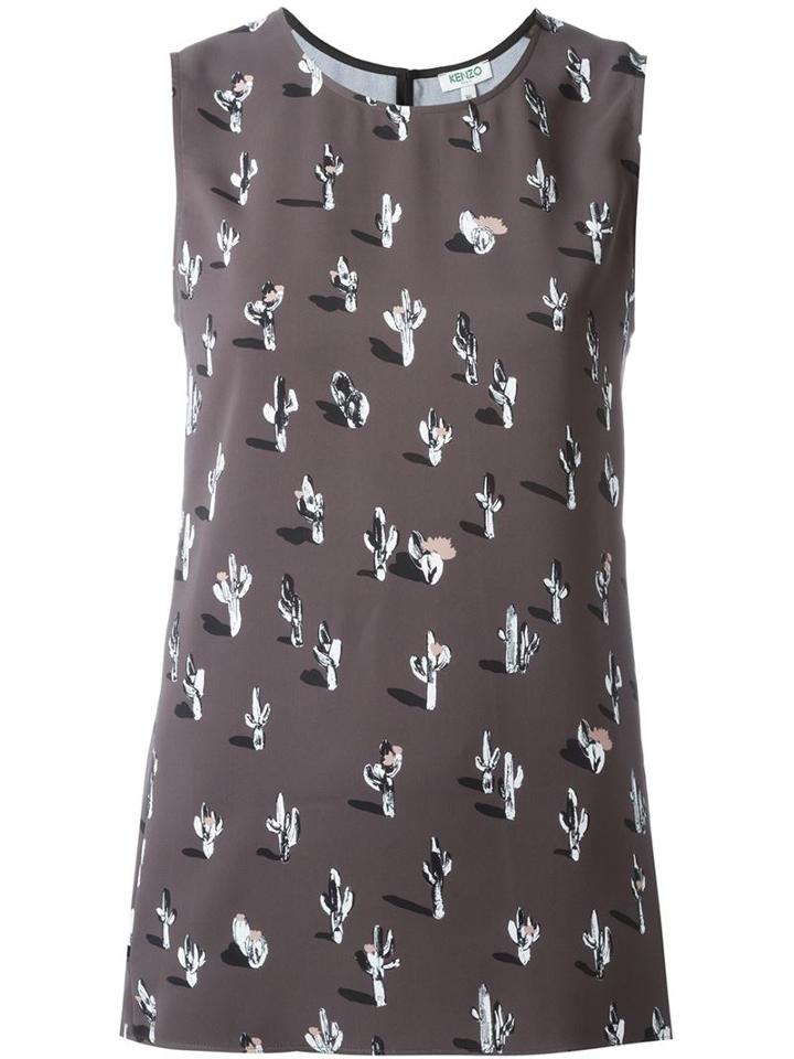 Kenzo Cactus Print Tank, Women's, Size: 38, Grey, Polyester