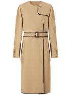 Burberry Lambskin Trim Technical Wool Belted Dress - Neutrals