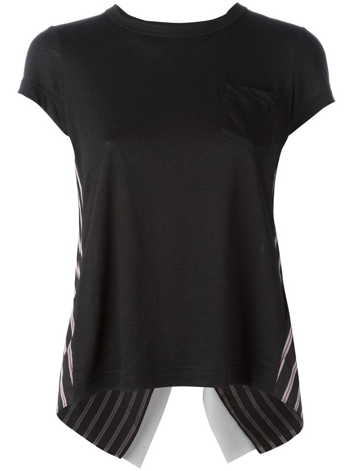 Sacai - Striped Back T-shirt - Women - Linen/flax/polyester/cupro - 2, Women's, Black, Linen/flax/polyester/cupro