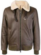 Low Brand Front Zip Aviator Jacket - Brown