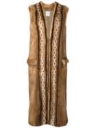Agnona Diamond Intarsia Sleeveless Coat, Women's, Size: 40, Brown, Mink Fur/silk