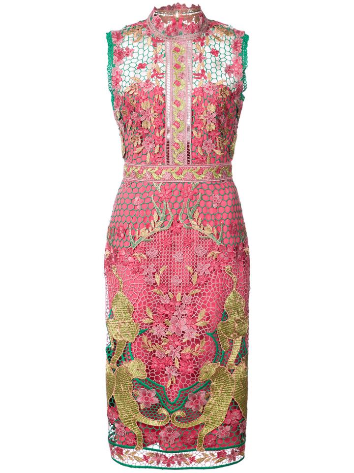 Marchesa Notte Guipure Lace Dress - Pink & Purple