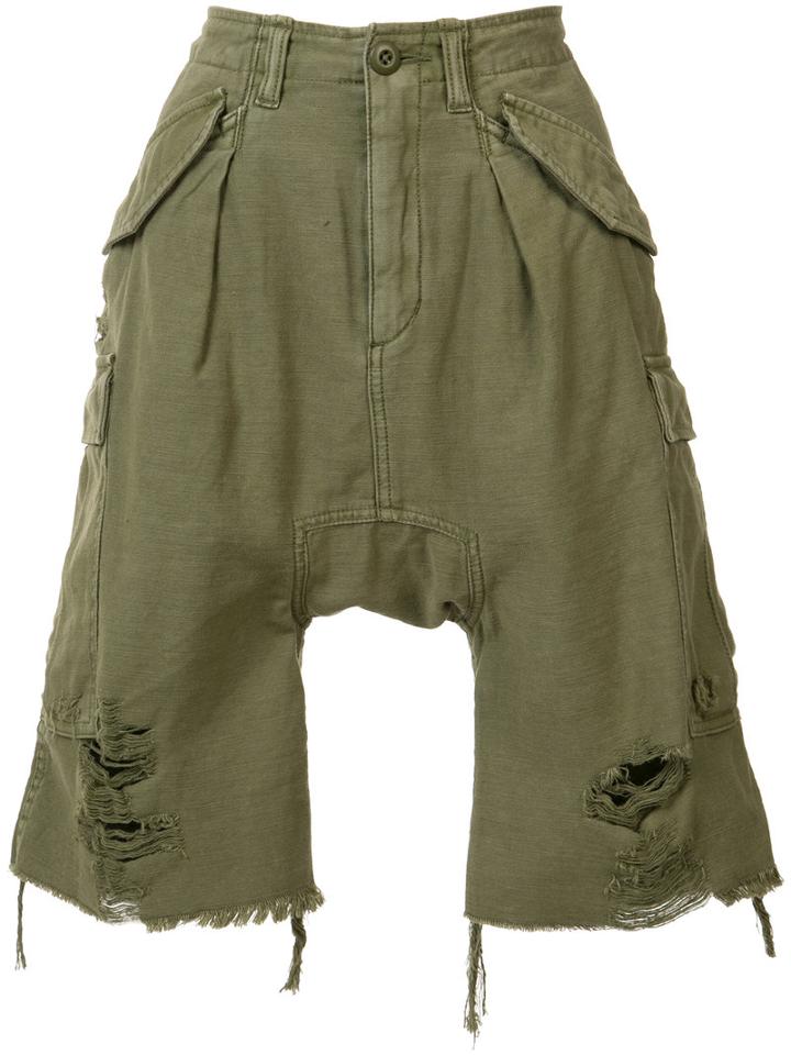 R13 Distressed Cargo Shorts, Women's, Size: 27, Green, Cotton