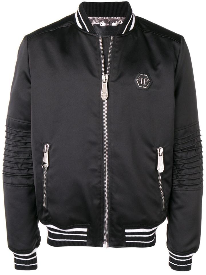 Philipp Plein Embellished Logo Bomber Jacket - Black