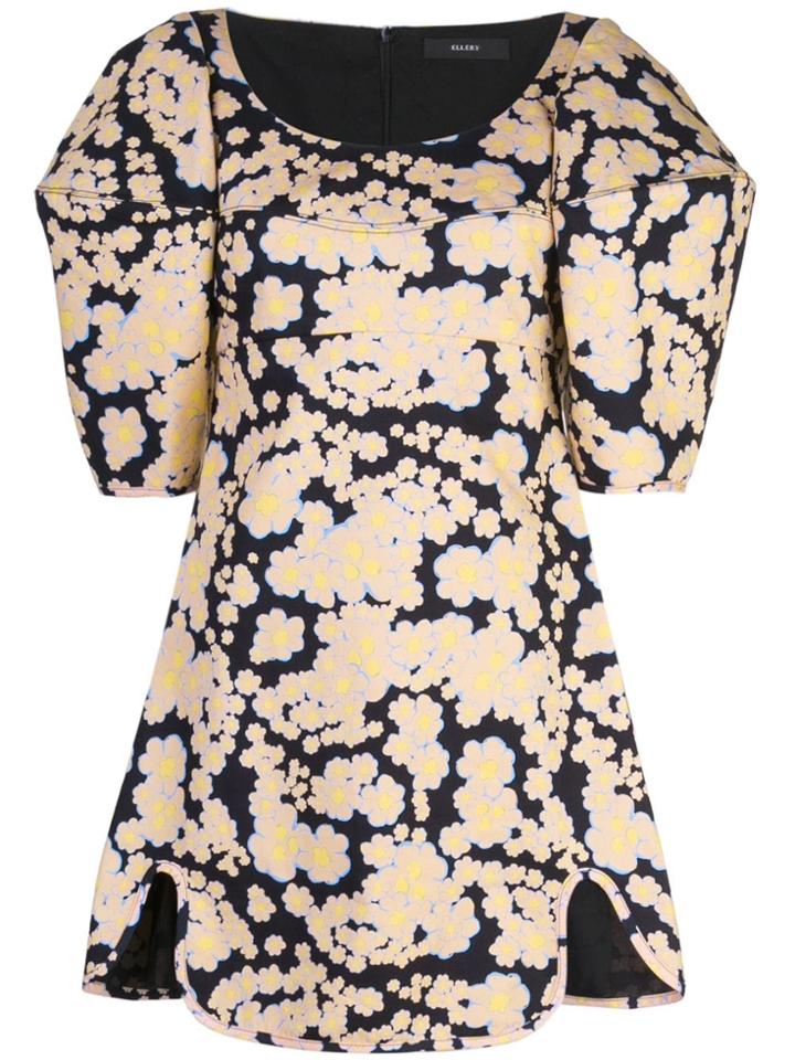 Ellery Floral Structured Sleeve Dress - Black