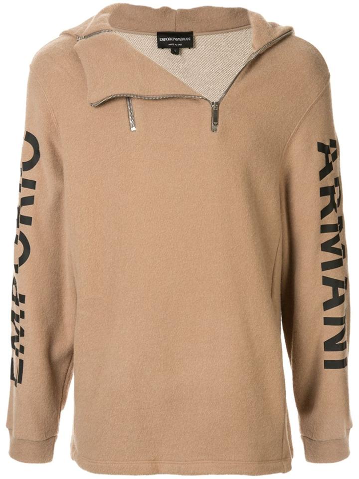 Emporio Armani Logo Sleeve Zipped Hoodie - Black