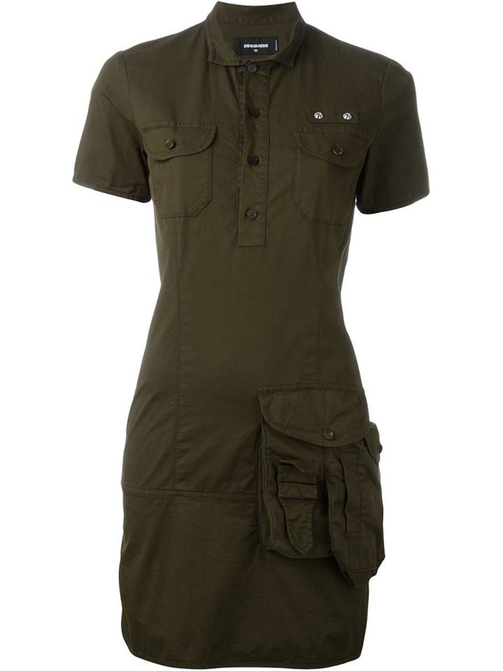 Dsquared2 Utility Shirt Dress, Women's, Size: 38, Green, Cotton/spandex/elastane
