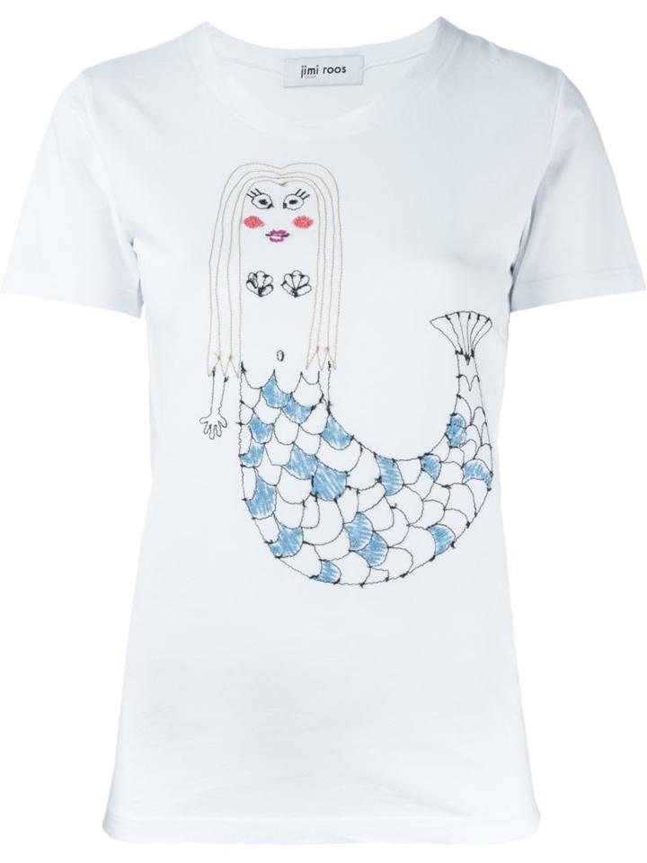 Jimi Roos Embroidered Mermaid T-shirt, Women's, Size: L, Red, Cotton