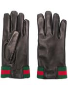 Gucci Leather Gloves With Web - Black