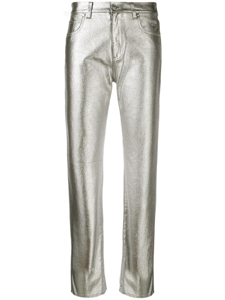 Msgm Metallic Finish Coated Denim Jeans - Silver