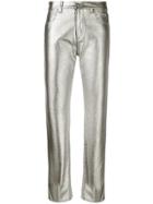 Msgm Metallic Finish Coated Denim Jeans - Silver