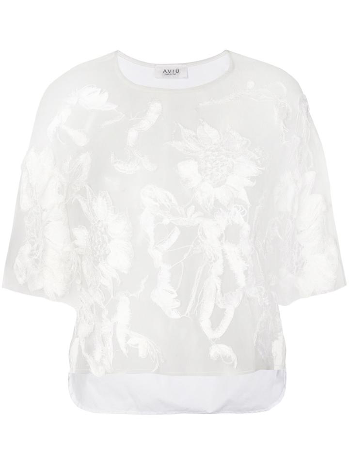 Aviù Floral Appliqué Blouse - White