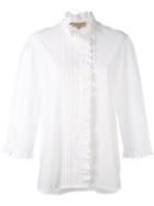 Burberry - English Embroidery Ruffled Shirt - Women - Cotton/linen/flax - 12, White, Cotton/linen/flax