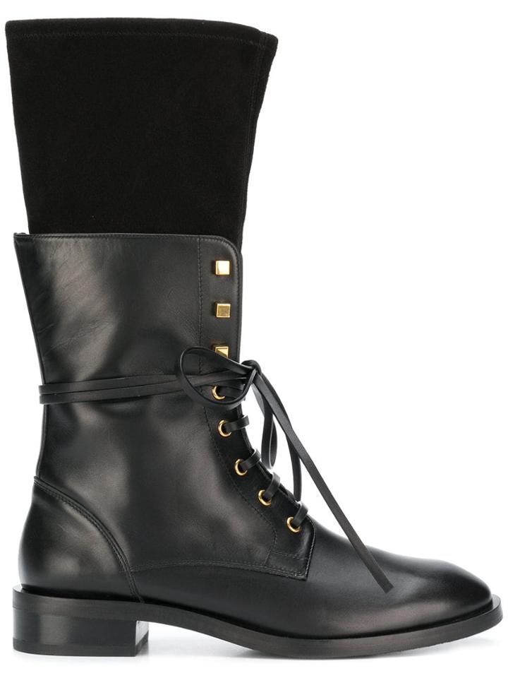 Stuart Weitzman Lace Up Cargo Boots - Black
