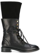 Stuart Weitzman Lace Up Cargo Boots - Black