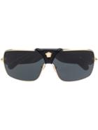 Versace Eyewear Leather Logo Detail Sunglasses - Black