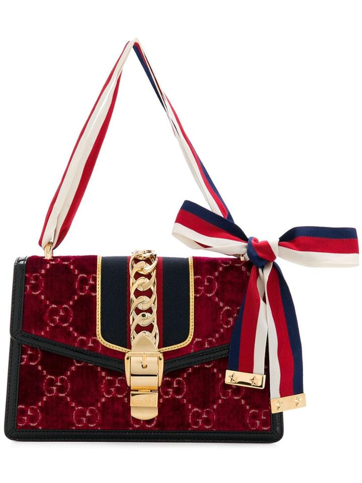 Gucci Small Sylvie Gg Velvet Shoulder Bag - Red
