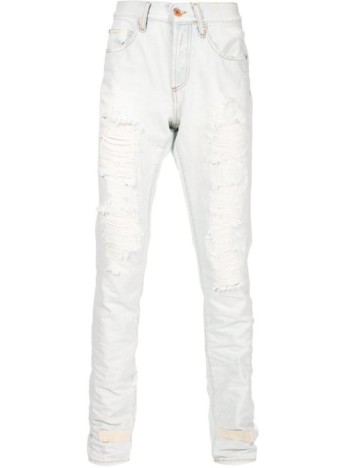 Off-white Distressed Straight Leg Jeans, Men's, Size: 30, White, Cotton