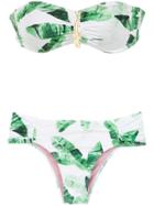 Brigitte Foliage Print Bandeau Bikini Set - Green