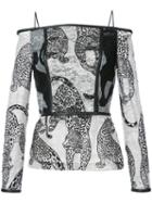 Yigal Azrouel - Off-shoulders Leopard Embroidery Blouse - Women - Polyester - 12, Black, Polyester