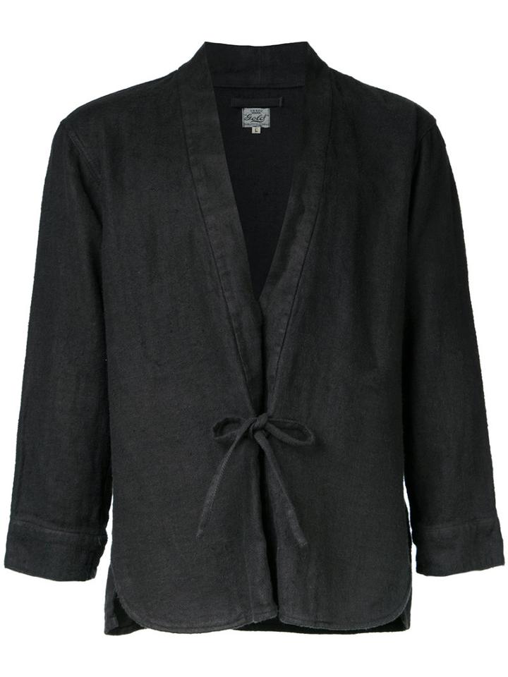 Gold / Toyo Enterprise - Herringbone Kimono Shirt - Men - Linen/flax - L, Black, Linen/flax