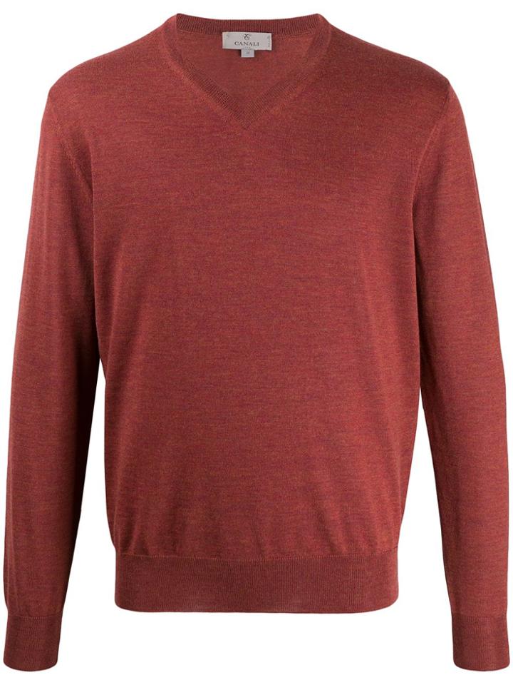 Canali V-neck Sweatshirt - Red