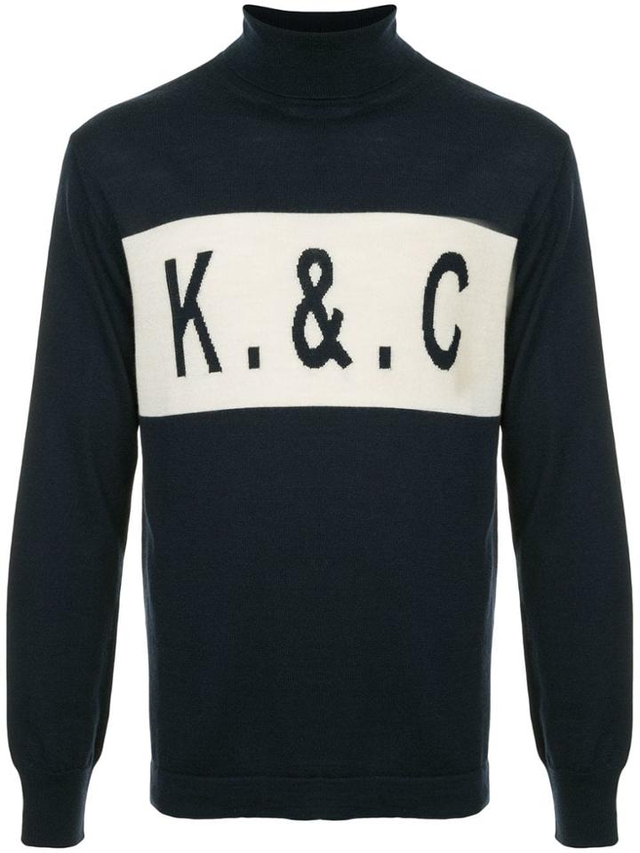 Kent & Curwen Logo Turtleneck Sweater - Blue