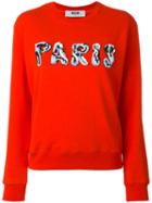 Msgm 'paris' Embellished Sweatshirt, Women's, Size: Large, Red, Cotton