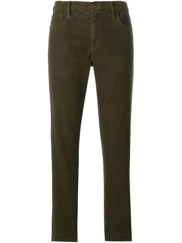 Current/elliott Corduroy Straight Leg Cropped Trousers, Women's, Size: 27, Green, Cotton/spandex/elastane